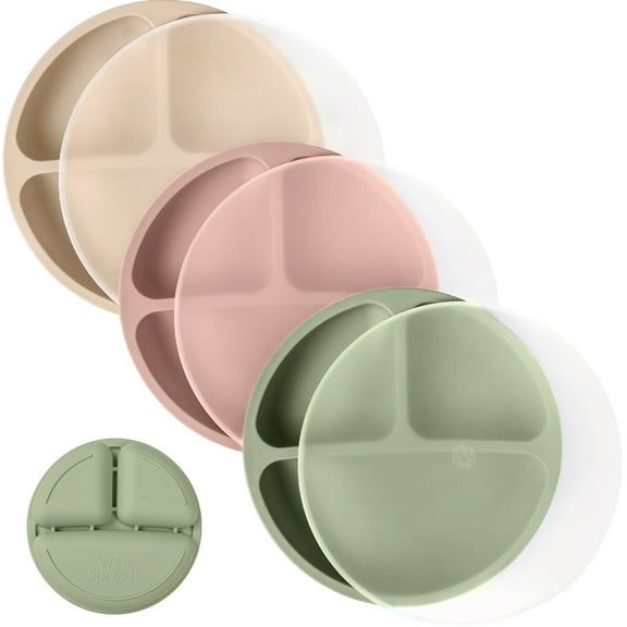 WeeSprout Toddler Plates, Silicone Divided Dishes for Toddlers and Kids, BPA-Free, 3 Pack
