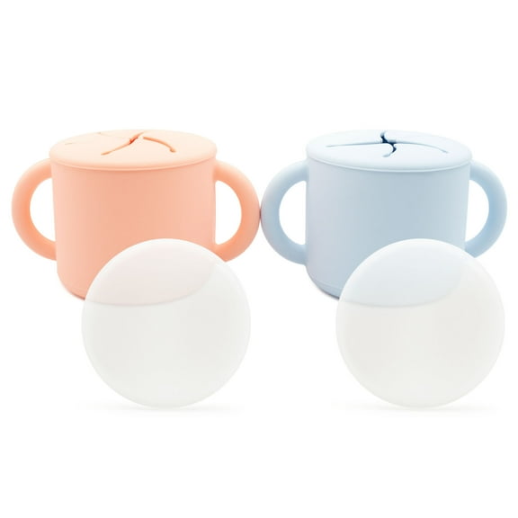 WeeSprout Snack Containers, Food Grade Silicone Cups, Spill-Proof Tops for Toddlers & Babies, 2 pack