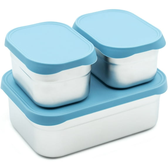 WeeSprout Stainless Steel Lunch Box Set - 750mL & 230mL Nested Bento Boxes, Matte Blue