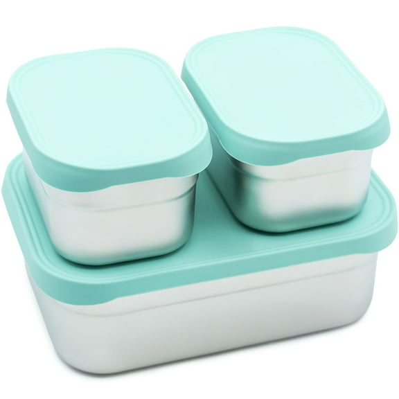 WeeSprout Stainless Steel Lunch Box Set - 750mL & 230mL Nested Bento Boxes, Pastel Mint