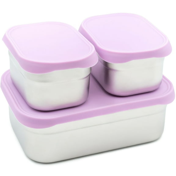 WeeSprout Stainless Steel Lunch Box Set - 750mL & 230mL Nested Bento Boxes, Pastel Purple