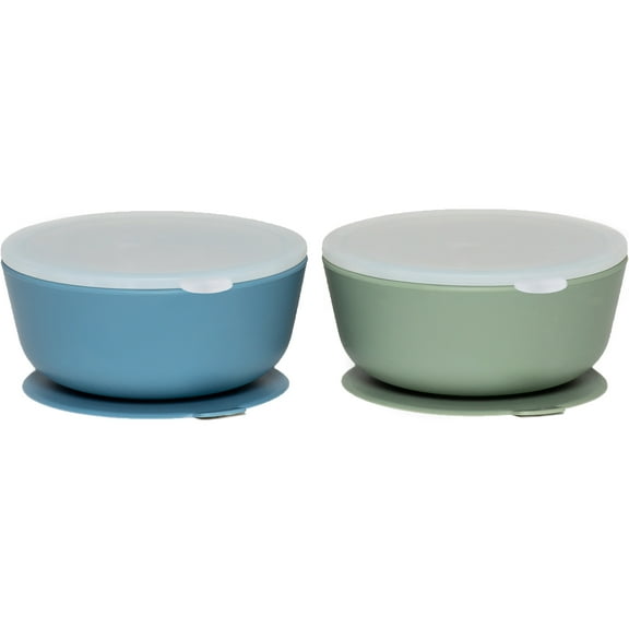 WeeSprout Suction Bowls for Baby & Toddlers (Set of 2) - 100% Silicone w/ Plastic Lid
