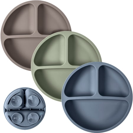 WeeSprout Suction Plates for Babies & Toddlers, 100% Silicone, Dinnerware Stays Put, 3 Pack
