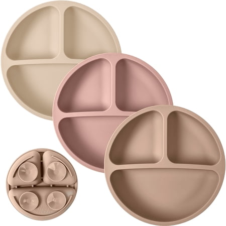 WeeSprout Suction Plates for Babies & Toddlers, 100% Silicone, Dinnerware Stays Put, 3 Pack