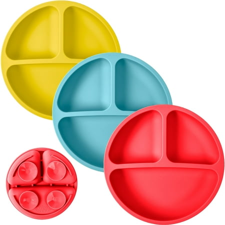 WeeSprout Suction Plates for Babies & Toddlers, 100% Silicone, Dinnerware Stays Put, 3 Pack