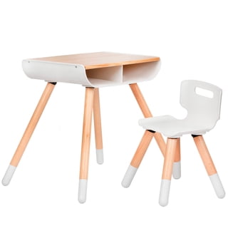 WeeSprout Toddler Desk & Chair Set, Sturdy Solid Wood Legs + Desk Surface, Adjustable Height