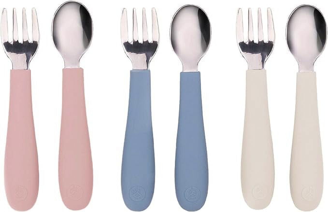 WeeSprout Toddler Utensils, 3 Forks & 3 Spoons, 18/8 Stainless Steel & Food  Grade Silicone, Thick Easy-Grip Handles, Perfect Length For New Self