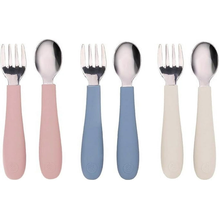Baby Utensils Spoons Forks 2 Sets,toddlers Feeding Training Spoon,pink