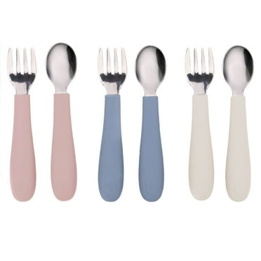 WeeSprout Toddler Utensils, 3 Forks & 3 Spoons, 18/8 Stainless Steel & Food Grade Silicone
