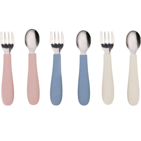 WeeSprout Toddler Utensils, 3 Forks & 3 Spoons, 18/8 Stainless Steel & Food Grade Silicone