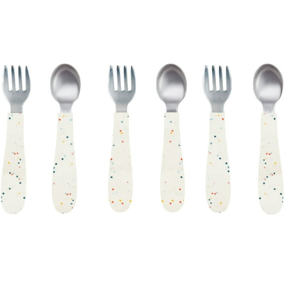 WeeSprout Toddler Utensils, 3 Forks & 3 Spoons, 18/8 Stainless Steel & Food Grade Silicone