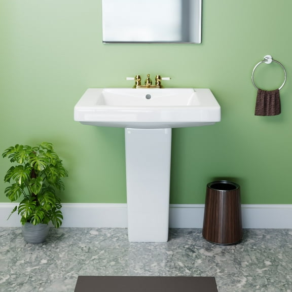 WeeWash Child Short Pedestal Bathroom Sink White Porcelain 21 1/2" H x 16" W w/Centerset Faucet Holes and Overflow Pedestal Sink | Renovators Supply