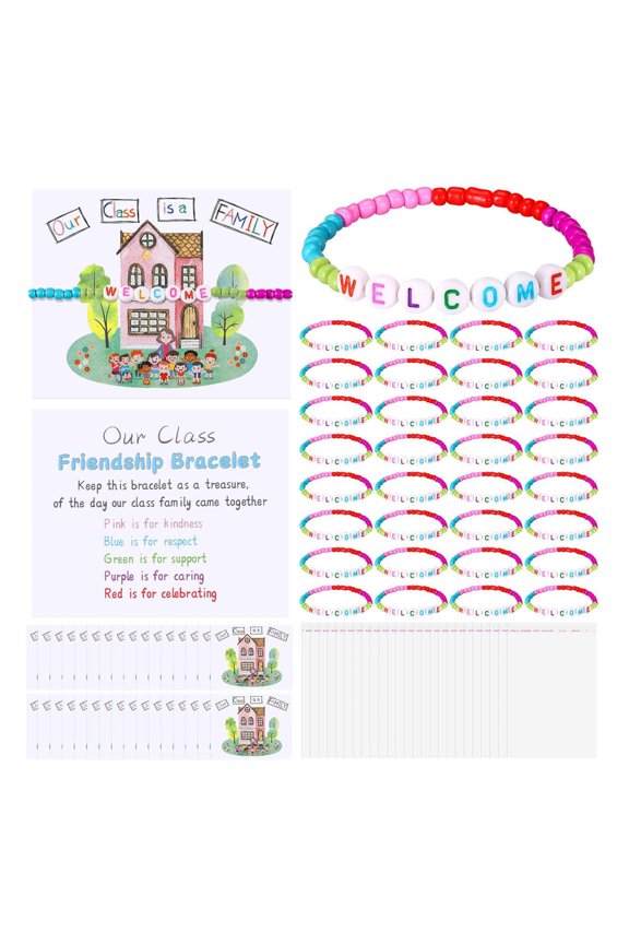32Pcs Back to School Gifts for Students Class Friendship Bracelet Bulk Adjustable Neon Rope Bracelets with Cards and Bag
