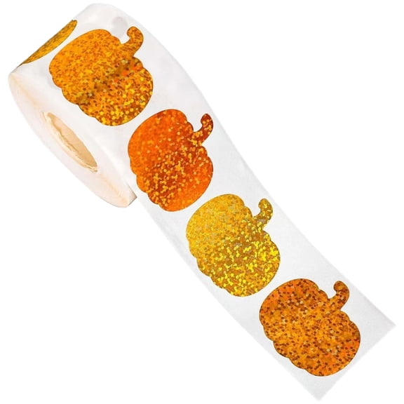 WeeWhimsy 500Pcs Fall Thanksgiving Pumpkin Stickers Roll Assorted Orange Pumpkin Seal Stickers Decals for Envelope Scrapbook Party Supplies