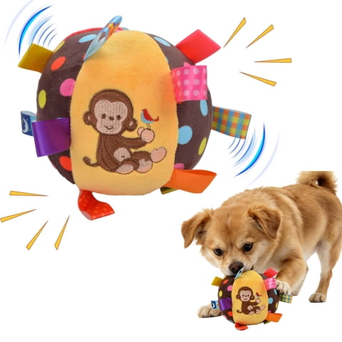 WeeWhimsy Dog Tag Toy, 6-Inch Squeaky Plush Toy for Puppies & Small Medium Dogs Soft Stuffed Cotton Ball Interactive Retrieval Toy,Puppy Play Gym & Busy Toys
