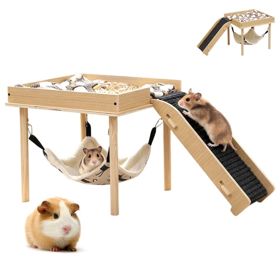 WeeWhimsy Guinea Pig Hideout Wooden Guinea Pig Toys with Stairs and Mat,Detachable House for Hiding Sleeping Activities
