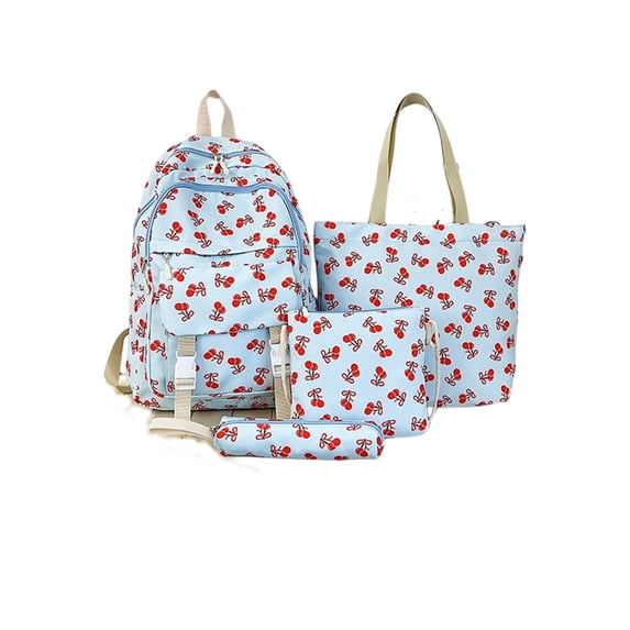 Weebloom 4Pcs Bow School Backpack For Kids Girls Cute Three Piece Daypack With Multiple Pockets Large Bookbag Middle High School College Blue
