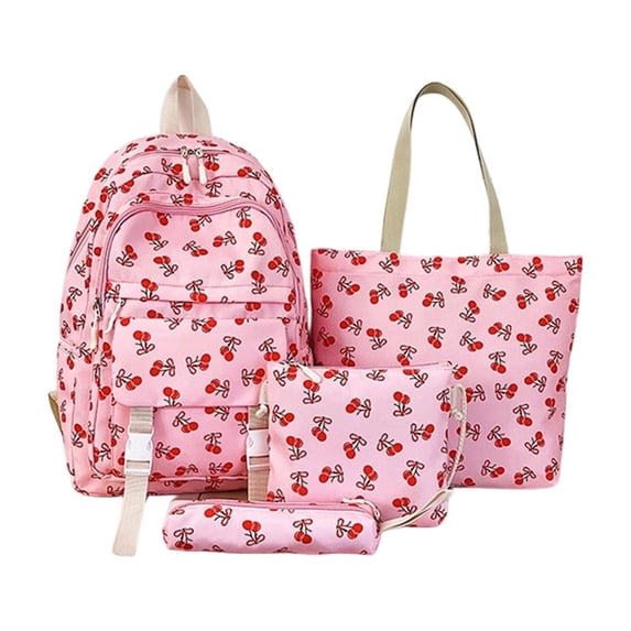 Weebloom 4Pcs Bow School Backpack For Kids Girls Cute Three Piece Daypack With Multiple Pockets Large Bookbag Middle High School College Pink