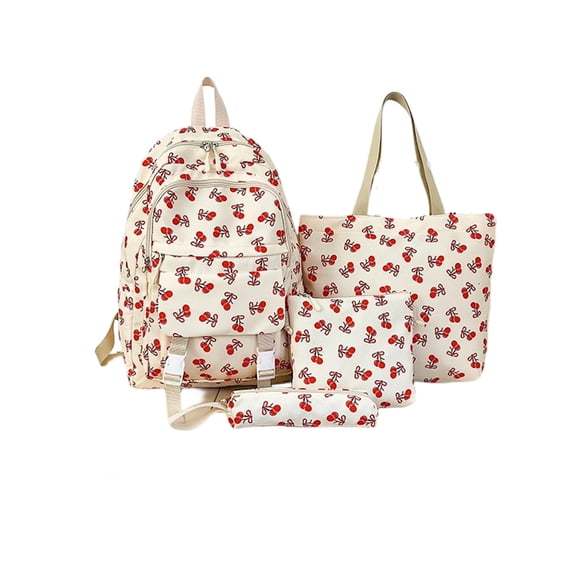 Weebloom 4Pcs Bow School Backpack For Kids Girls Cute Three Piece Daypack With Multiple Pockets Large Bookbag Middle High School College White