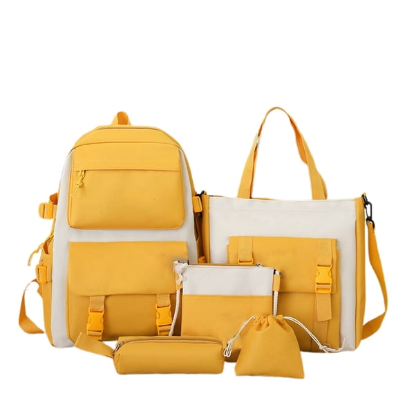 Weebloom 5Pcs School Backpack For Kids Boys Girls Cute Lightweight Daypack With Multiple Pockets Stylish Unisex Bookbag For Teens Large Bookbag Elementary Middle High School Yellow