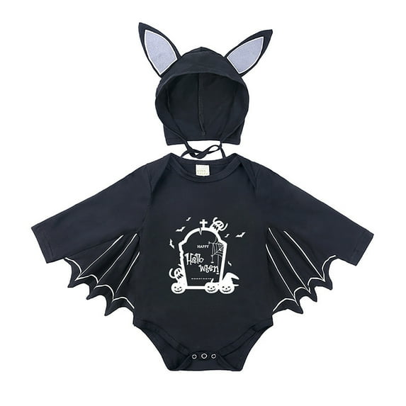 Weebloom Baby Bat My 1St Halloween Outfit Newborn Baby Boy Girl Black Bat Long Sleeve Romper Bodysuit With Hats Set Jumpsuits 18-24 Months Black1
