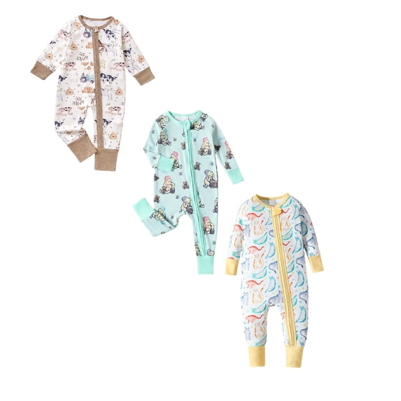 Weebloom Baby Boy Girl Onesie Footless 3 Pack Zip Up Jumpsuit Comfortable Stylish Bodysuit Sleepwear Loungewear Pjs Romper Pajamas Sleepers 6-24 Months