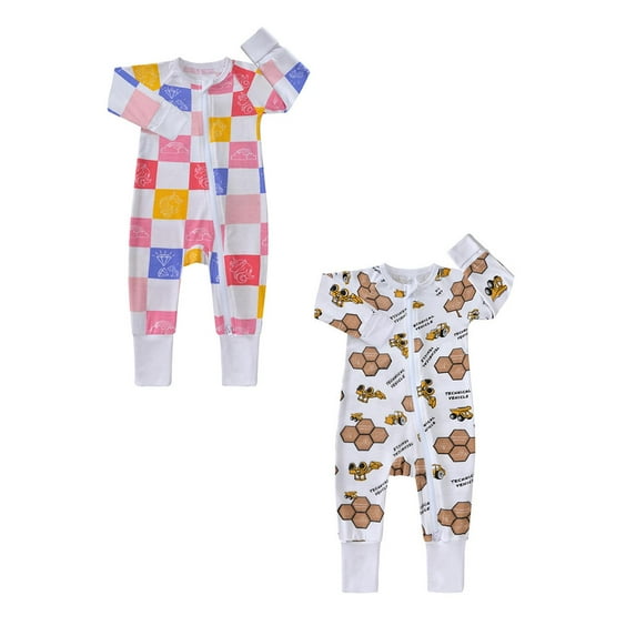 Weebloom Baby Boy Girl Onesie Footless Bamboo 2 Pack Ribbed Zipper Long Sleeve Sleepwear Loungewear Pjs Romper Pajamas Sleepers 0-24 Months