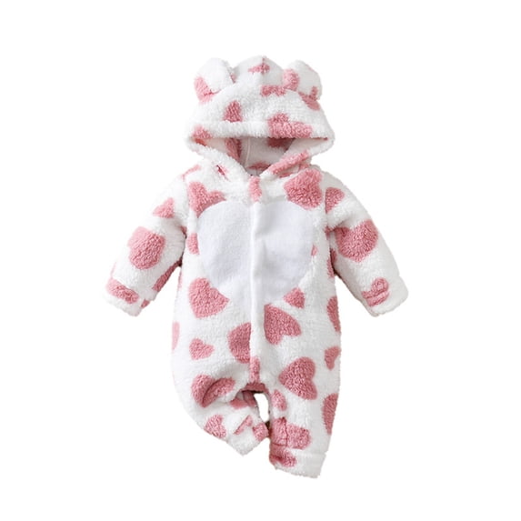 Weebloom Baby Boy Girl Pajamas Animal Flannel Hooded Jumpsuit Heart Print Lined Outfit For Toddler Winter Fall Pjs Loungewear Sleepers Romper Onesie Pink 12-18 Months