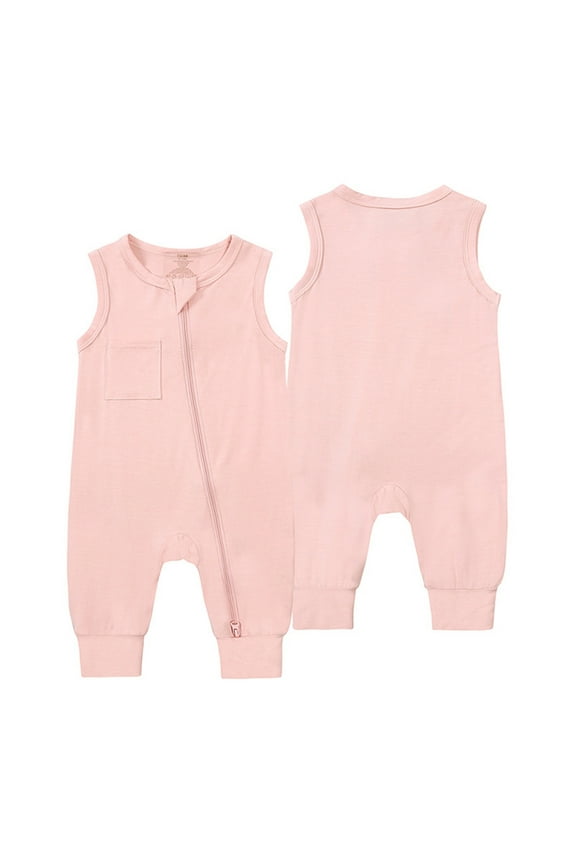 Baby Boy Girl Pajamas Bamboo Rompers Footless Zipper Sleeveless Jumpsuit Sleepwear Loungewear Pjs Sleepers Romper Onesie Pink 0-3 Months