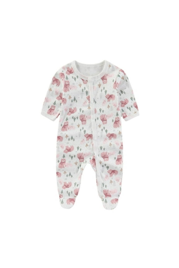 Baby Boy Girl Pajamas Footie Print Cotton Jumpsuit Outfits Sleepwear Loungewear Pjs Sleepers Romper Onesie Light Pink 0-3 Months