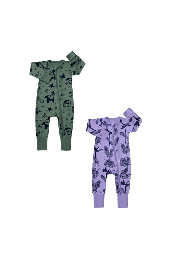 Baby Boy Girl Pajamas Footless Bamboo 2 Pack Ribbed Zipper Long Sleeve Sleepwear Loungewear Pjs Sleepers Romper Onesie 0-24 Months