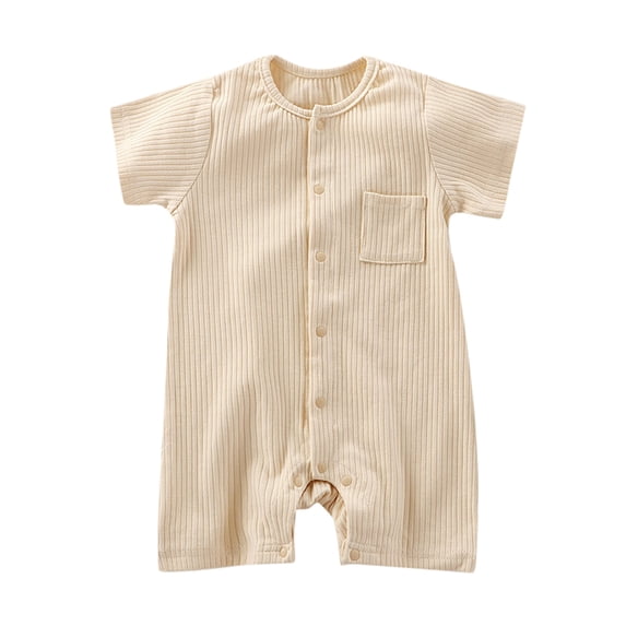 Weebloom Baby Boy Girl Pajamas Footless Cotton Clothes Solid Ribbed Bodysuit Jumpsuit Outfits Sleepwear Loungewear Pjs Sleepers Romper Onesie Beige 0-3 Months