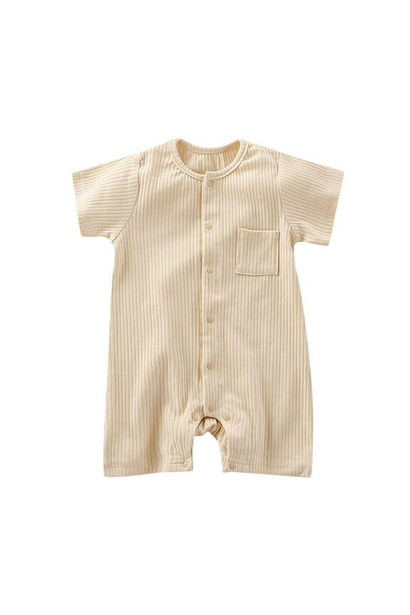 Baby Boy Girl Pajamas Footless Cotton Clothes Solid Ribbed Bodysuit Jumpsuit Outfits Sleepwear Loungewear Pjs Sleepers Romper Onesie Beige 0-3 Months