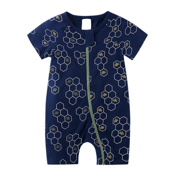 Weebloom Baby Boy Girl Pajamas Short Sleeved Print Double Zipper Crawl Suit Bodysuit Loungewear Sleepers 12-18 Months