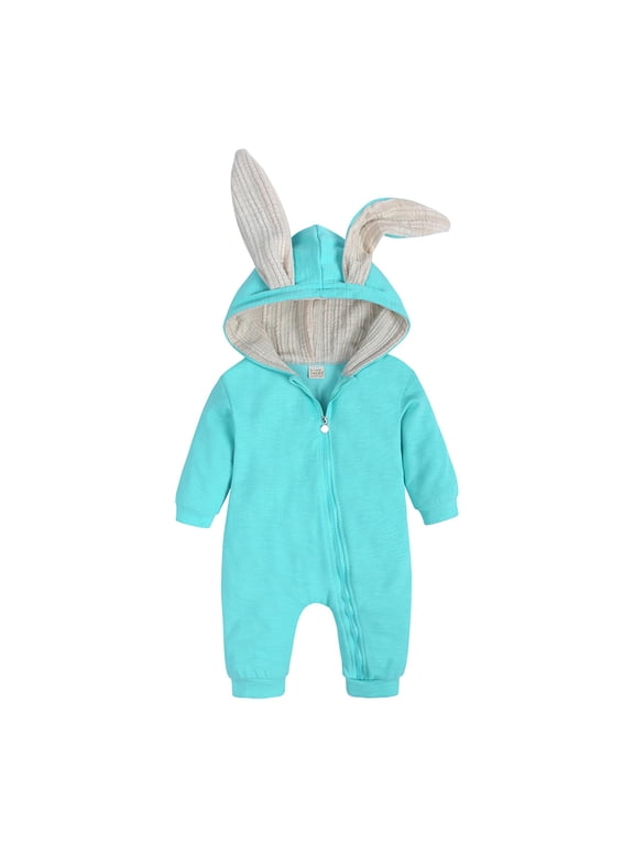 Baby Boy Girl Pajamas Zip Up Animal Bunny Easter Long Ear Rabbit Hoodie Jumpsuit With Zipper Bodysuits Pjs Loungewear Sleepers Romper Onesie Light Green 6-9 Months