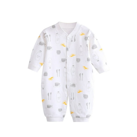 Weebloom Baby Boy Girl Romper Babys Print Cotton Spring Winter Animals Fruits Long Sleeve Jumpsuit Clothes Sleepwear Loungewear Pjs Sleepers Pajamas Onesie White 6-9 Months
