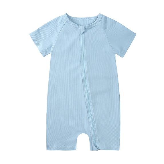 Weebloom Baby Boy Girl Romper Bamboo Rompers Zipper Short Sleeve Jumpsuit Sleepwear Loungewear Pjs Sleepers Pajamas Onesie Blue 3-6 Months