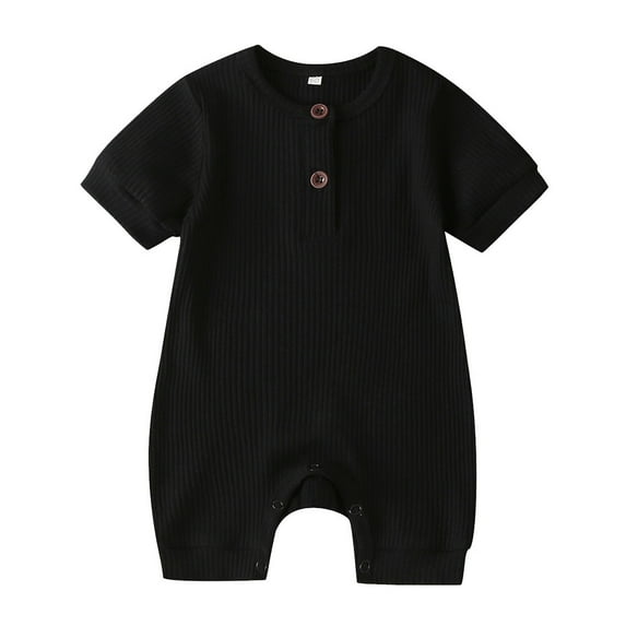 Weebloom Baby Boy Girl Romper Short Sleeve Solid Jumpsuit Clothes Sleepwear Loungewear Pjs Sleepers Pajamas Onesie Black 3-6 Months