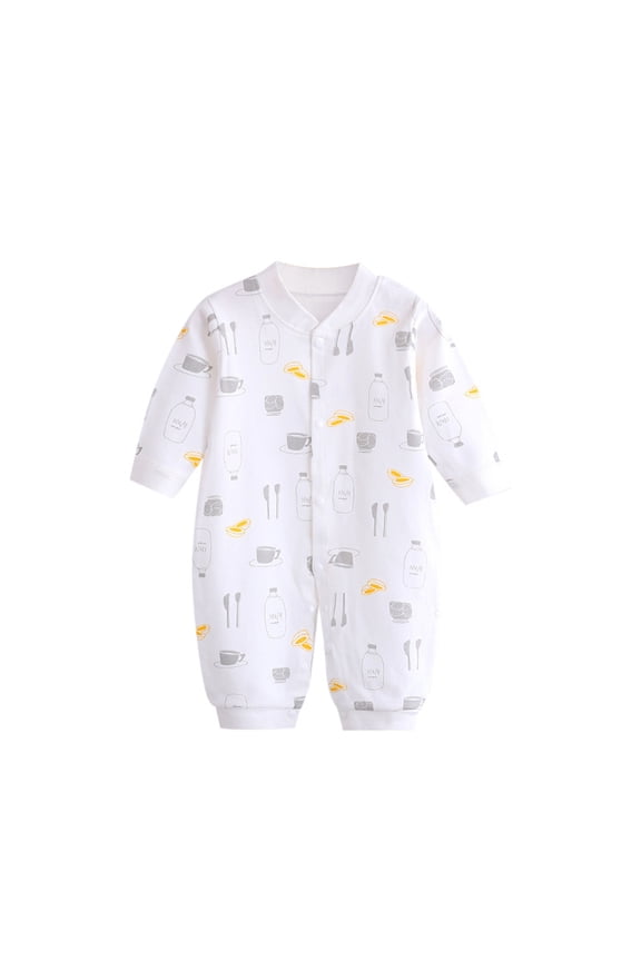 Baby Boy Girl Sleepers Babys Print Cotton Spring Winter Animals Fruits Long Sleeve Jumpsuit Clothes Sleep And Play Pjs Pajamas Romper Onesie White 3-6 Months