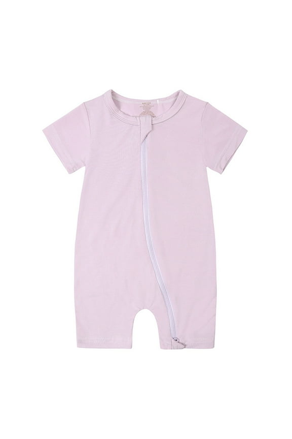 Baby Boy Girl Sleepers Bamboo Rompers Zipper Short Sleeve Jumpsuit Sleep And Play Pjs Pajamas Romper Onesie Light Purple 3-6 Months