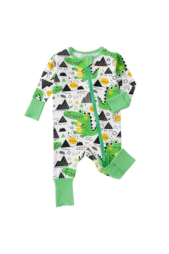 Baby Boy Girl Sleepers Footless Bamboo Long Sleeve Bodysuit Zip Up Soft Comfortable Home Outfits 3-24 Months Sleep And Play Pjs Pajamas Romper Onesie Green 12-18 Months