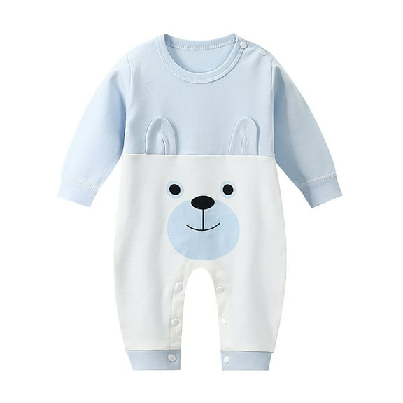 Weebloom Baby Boy Outfit Newborn Infant Bodysuit Jumpsuits With Button Long Sleeve Rompers Overall Pjs 3-6 Months Blue
