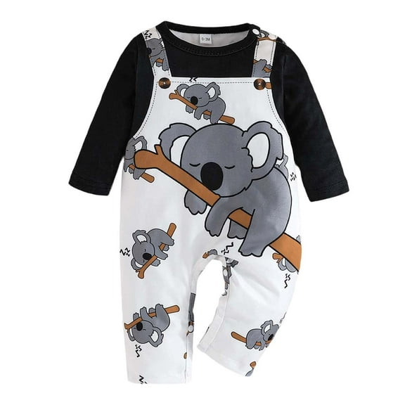 Weebloom Baby Boy Outfits Romper Jumpsuit Long Sleeve Animal Print Koala Casual Playwear Soft Comfortable Everyday Wear Pajamas 9-12 Months Black