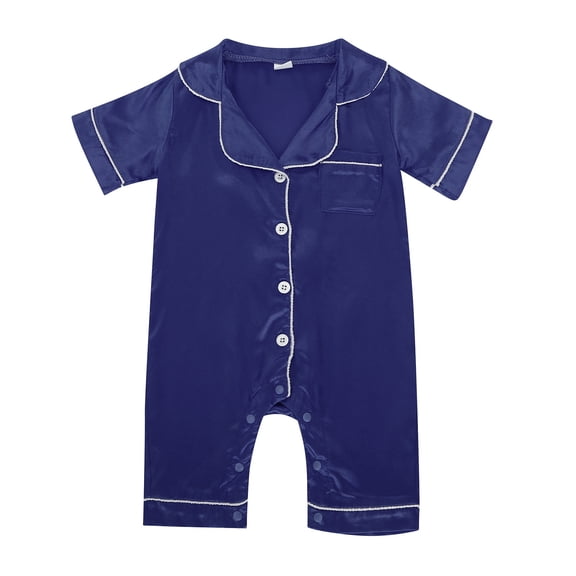 Weebloom Baby Boy Pajamas, Silk Button Down Short Sleeve Satin Jumpsuit Nightwear Baby Rompers Girl,3-6 Months