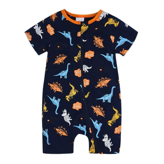 Weebloom Baby Boy Rompers Short Sleeved Print Double Zipper Crawl Suit Bodysuit Pajamas Comfortable 0-3 Months