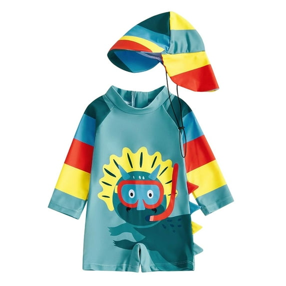 Weebloom Baby Boy Swimsuit Long Sleeve Cartoon Hooded Bathing Suit Summer Water Play Sun For Pool Beachwear Boys' Swimwear 0-4 Years