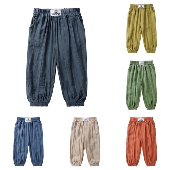 Weebloom Baby Boys Cotton Linen Pants Toddler Kids Boy Girl Casual Basic Plain Soft Trousers Anti-Mosquito Sun Protection Lightweight Baby Summer Linen Pants Grey 18-24 Months
