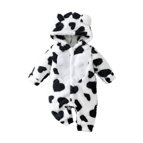 Weebloom Baby Boys Girls Onesie Animal Flannel Hooded Jumpsuit Heart Print Lined Outfit For Toddler Winter Fall Pjs Sleepwear Romper Sleepers Pajamas Black 0-3 Months
