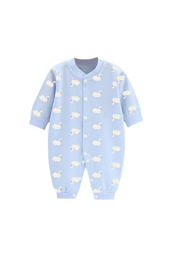 Baby Boys Girls Onesie Footless Print Cotton Jumpsuit Playsuits Outfits Sleep And Play Pjs Sleepers Romper Pajamas Light Blue 9-12 Months