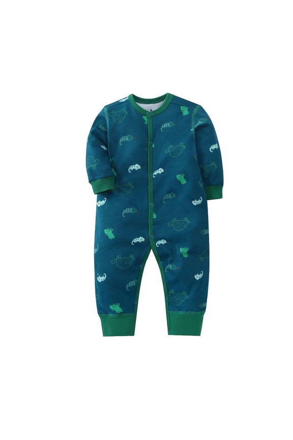 Baby Boys Girls Pajamas Footless Print Jumpsuit Playsuits Outfits Sleepwear Loungewear Pjs Sleepers Romper Onesie Dark Green 6-12 Months